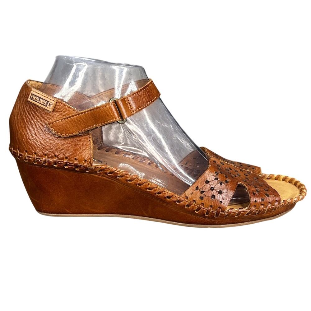 Pikolinos Women’s Margarita Brown Leather Wedge Sandal Size 39 US 8